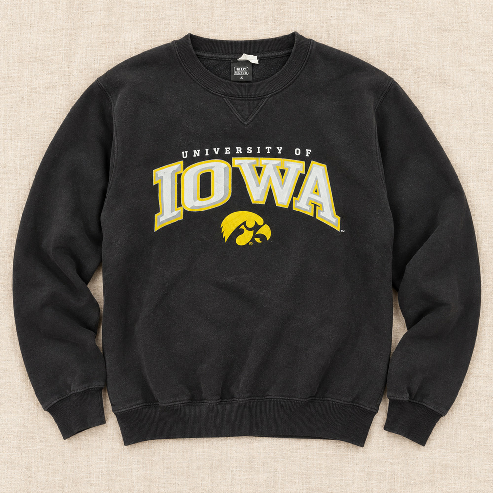 Iowa Hawkeyes Big Cotton Crewneck Sweatshirt Black Small NCAA